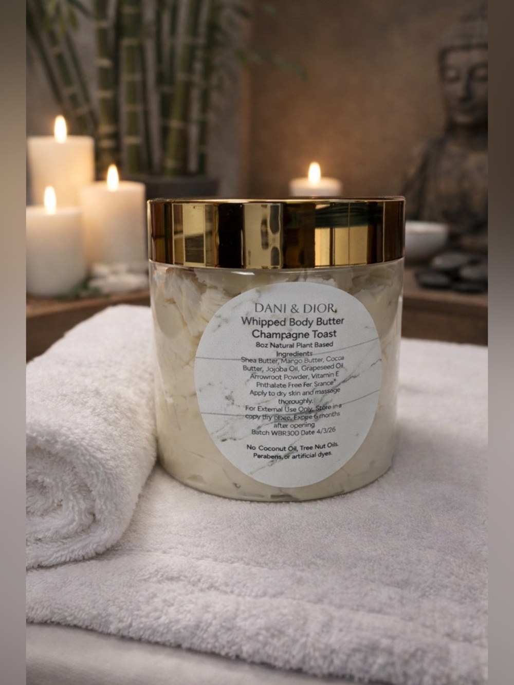 Whipped Body Butter Champagne Toast 8oz jar top color may be gold, white, black